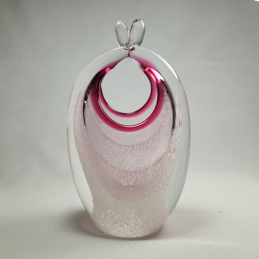 Italian MURANO Art Glass Sculpture Basket Vase Sculpture Sommerso Pink Bubbles